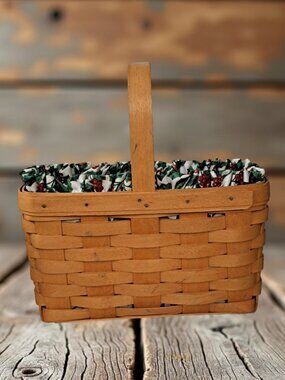 Longaberger Basket With Liner And Protector Holly Berry print on liner